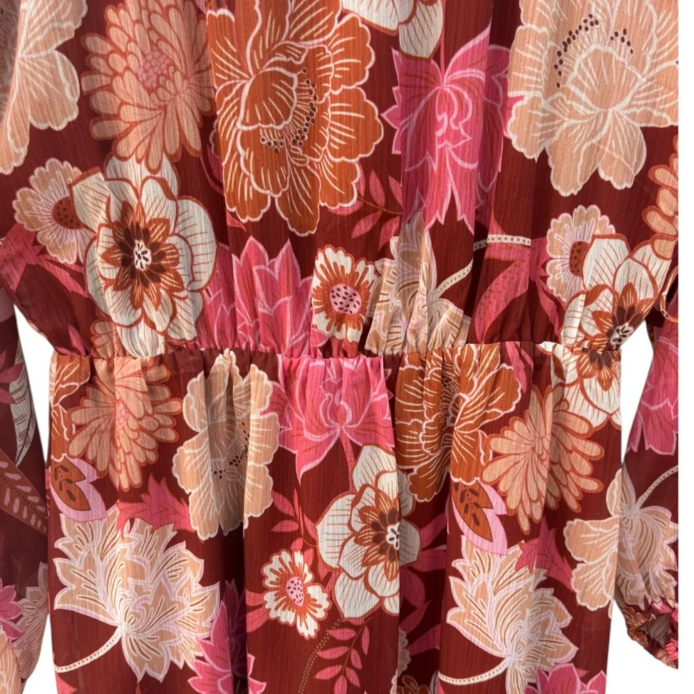 Collective Concepts Women’s M Chiffon Floral Red & Orange Multicolor Dress NWT - Picture 4 of 12